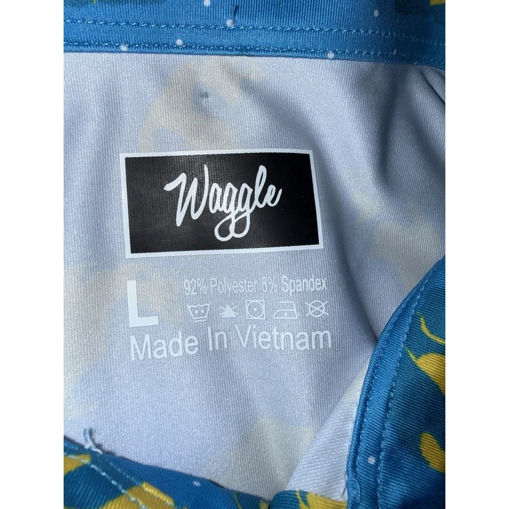 Waggle NWT Mens Blue Yellow Bears‎ Performance Short Sleeve Polo Golf Size L - Picture 5 of 7